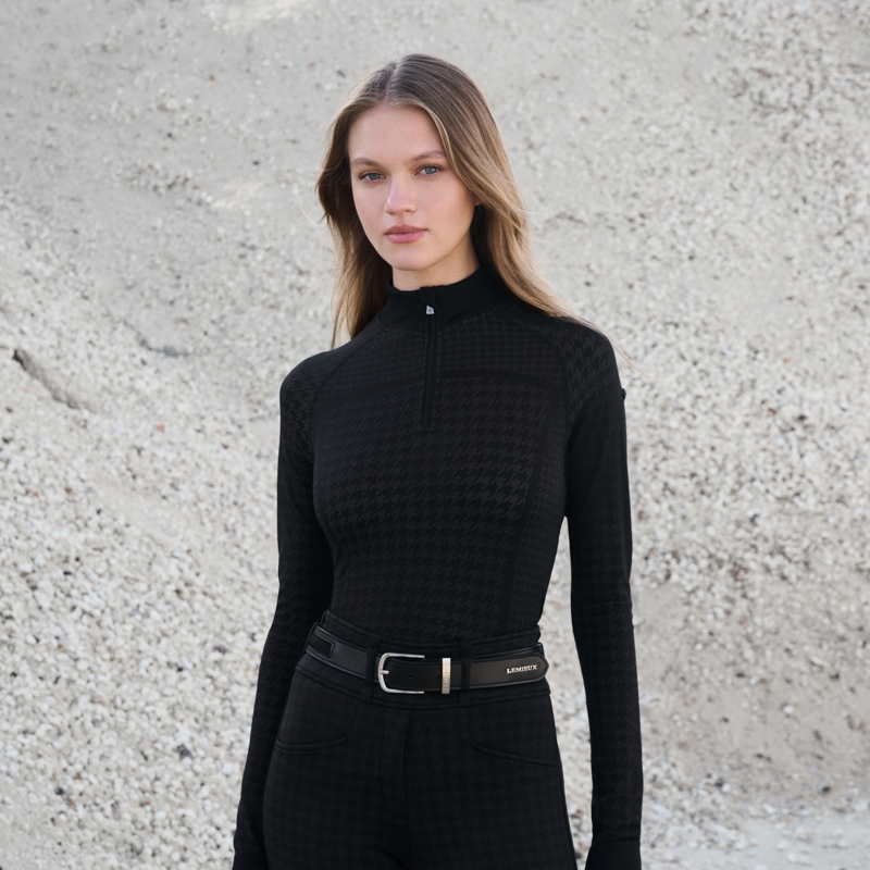 LeMieux Aspen Houndstooth Quarter Zip Top - Black-4