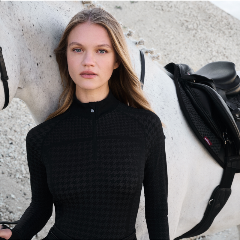 LeMieux Aspen Houndstooth Quarter Zip Top - Black-5
