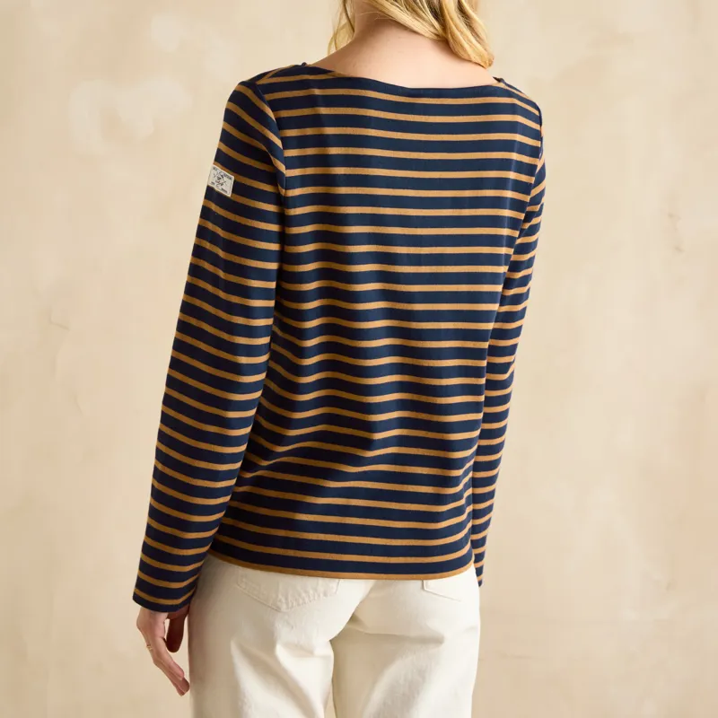 Joules Ladies Harbour Top - Navy/Tan Stripe-2