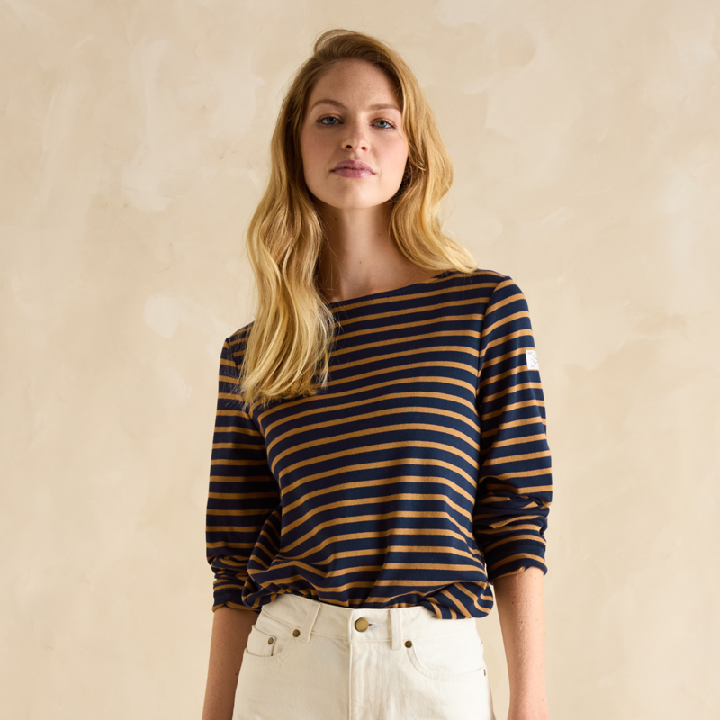 Joules Ladies Harbour Top - Navy/Tan Stripe-1