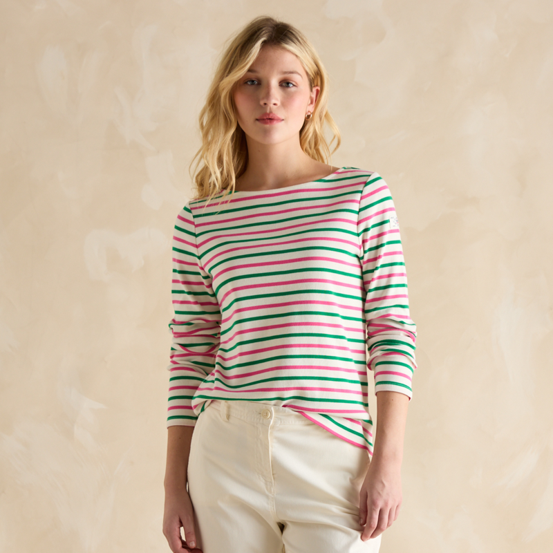 Joules Ladies Harbour Top - Pink/Green-1