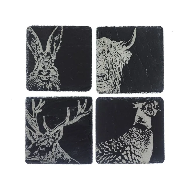 Selbrae House Slate Coasters - Country Animals-1