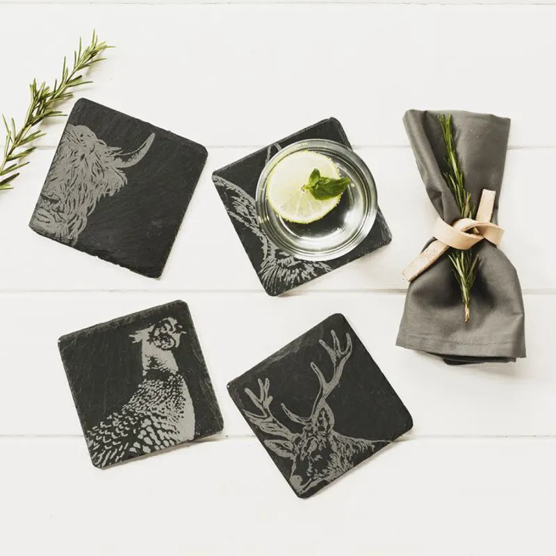 Selbrae House Slate Coasters - Country Animals