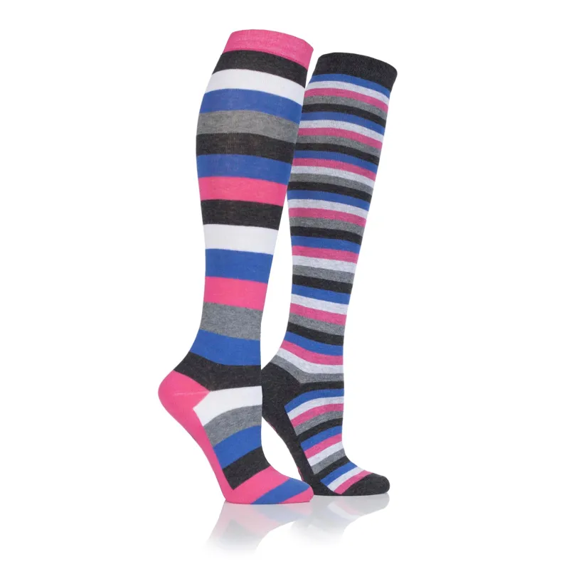 Junior Stripe 2 Pairs Of Long Equine Socks - Cerise