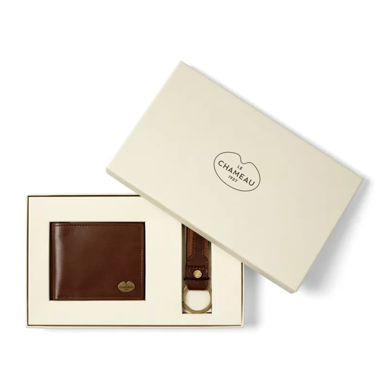 Le Chameau Bifold Wallet and Jameson Key Ring Marron Fonce 