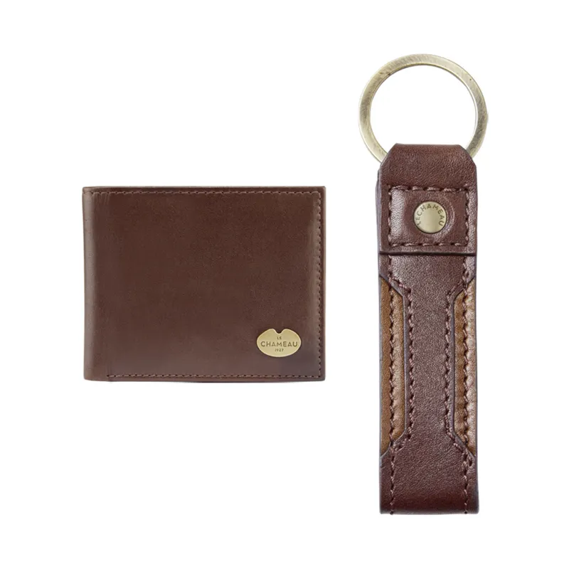 Le Chameau Bifold Wallet and Jameson Key Ring Marron Fonce -1
