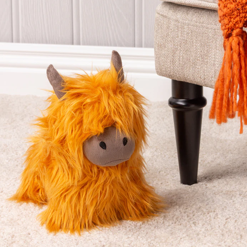 Paoletti Highland Cow Shaggy Door Stop - Orange-1