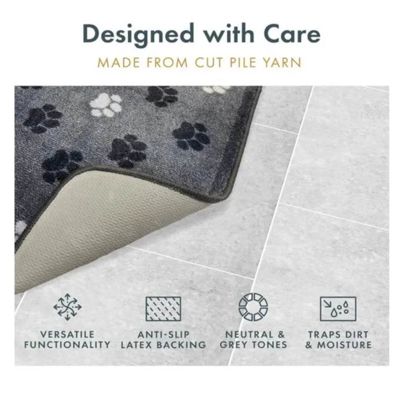 Supersoft Washable Mat - Grey Paw Print-2