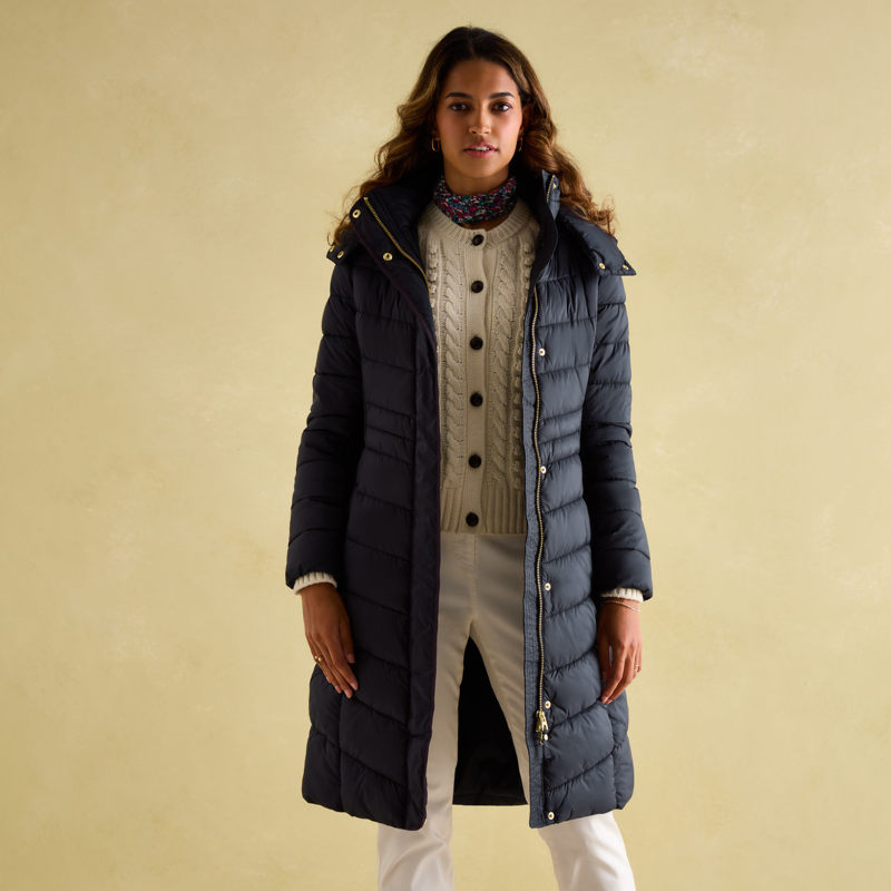 Joules Pembury Longline Padded Coat with Hood - Navy-1