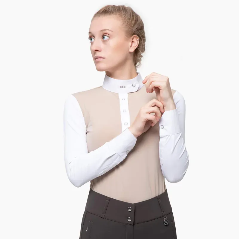 Premier Equine Rossini Ladies Lycra Show Shirt - Beige/White