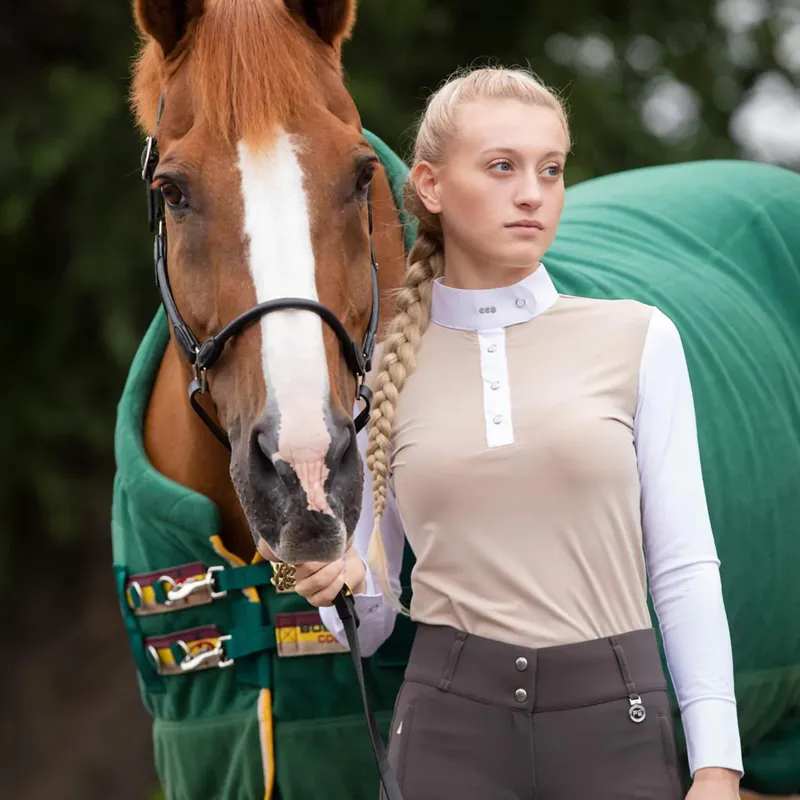 Premier Equine Rossini Ladies Lycra Show Shirt - Beige/White-2