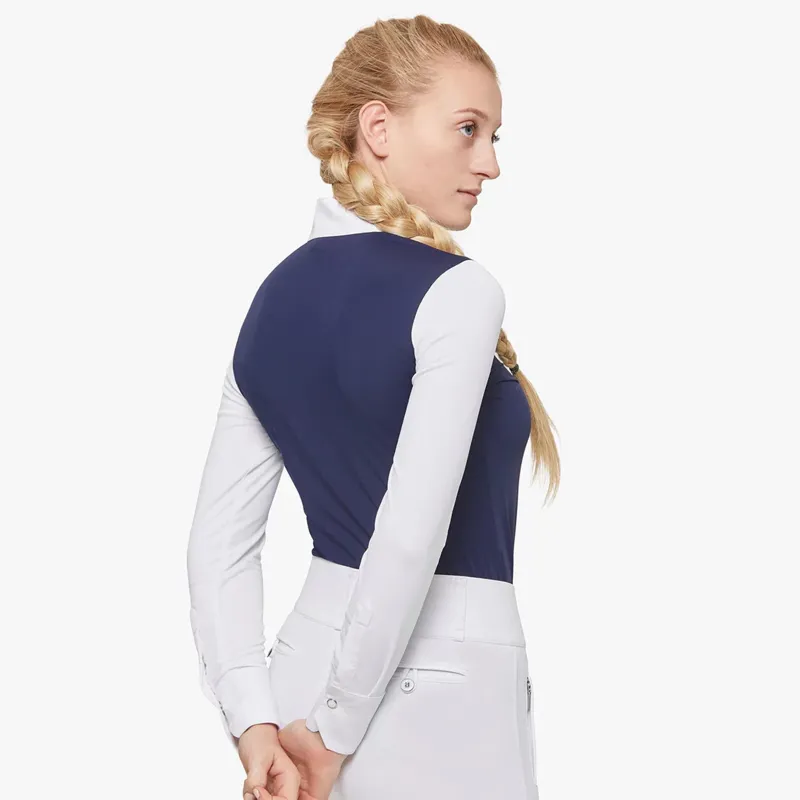 Premier Equine Rossini Ladies Lycra Show Shirt - Navy/White-1