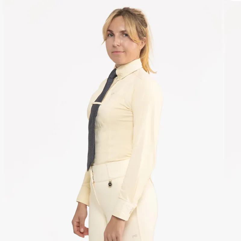 Premier Equine Tessa Ladies Long Sleeved Tie Shirt - Vanilla-1