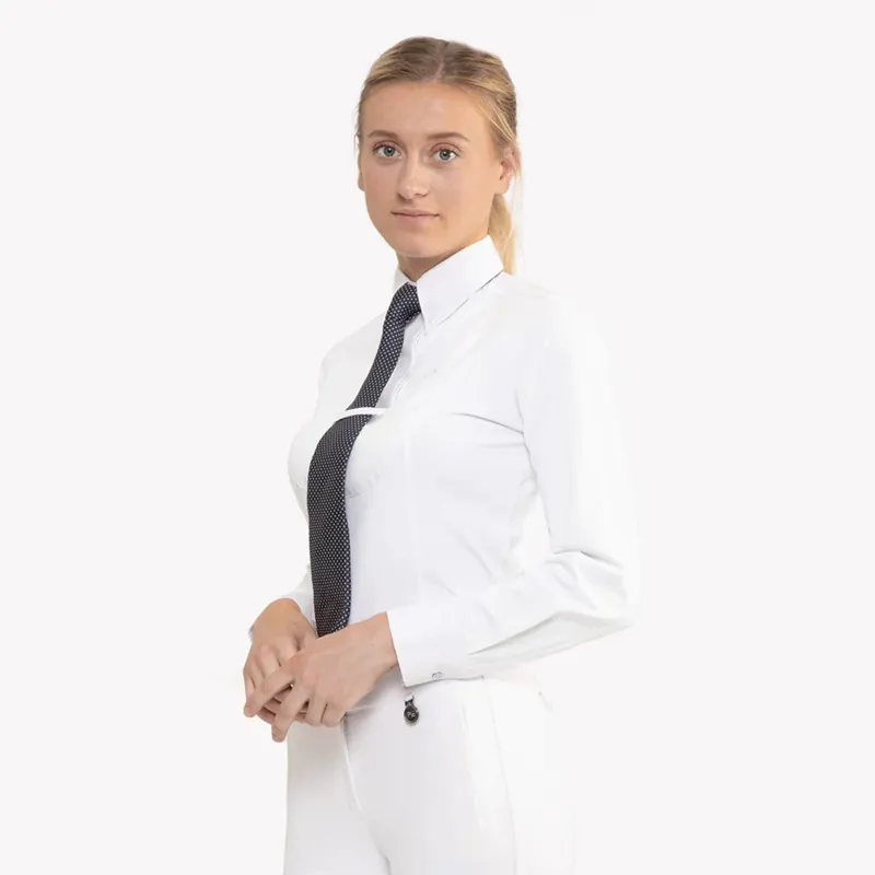 Premier Equine Tessa Ladies Long Sleeved Tie Shirt - White