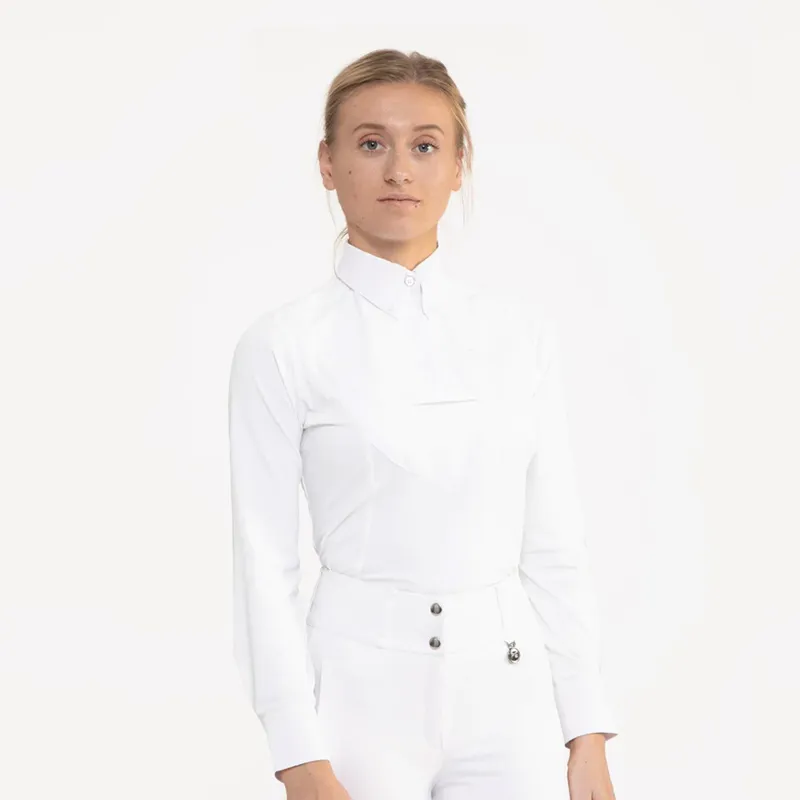 Premier Equine Tessa Ladies Long Sleeved Tie Shirt - White-1