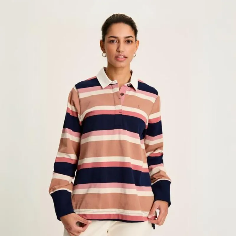 Joules Sammie Cotton Rugby Shirt - Tan Multi Stripe