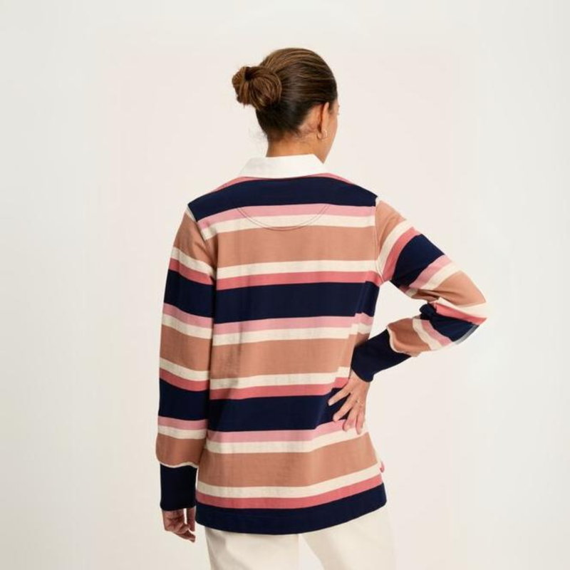 Joules Sammie Cotton Rugby Shirt - Tan Multi Stripe-1