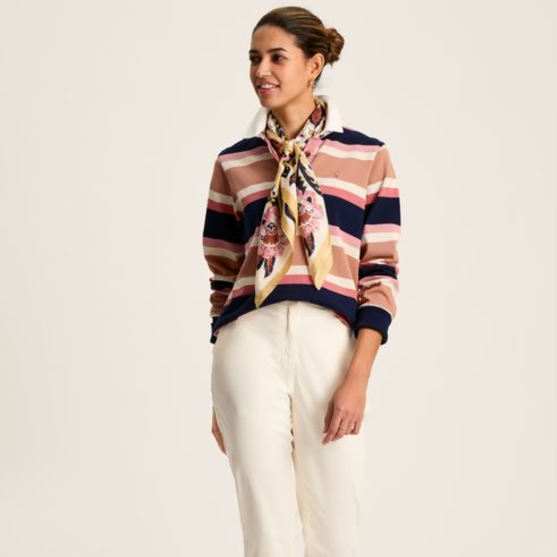 Joules Sammie Cotton Rugby Shirt - Tan Multi Stripe-2