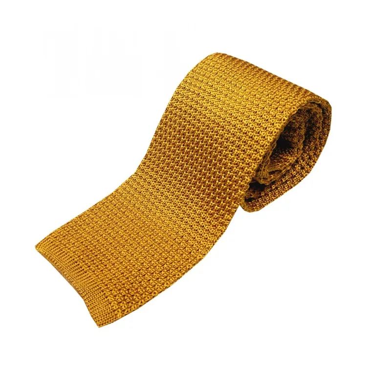 Sax Knitted Luxury Silk Square Cut Tie - Gold
