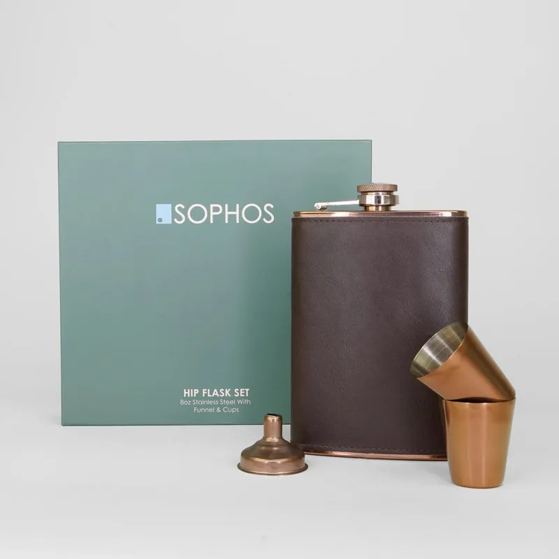 Copper and Brown Hip Flask Gift Set