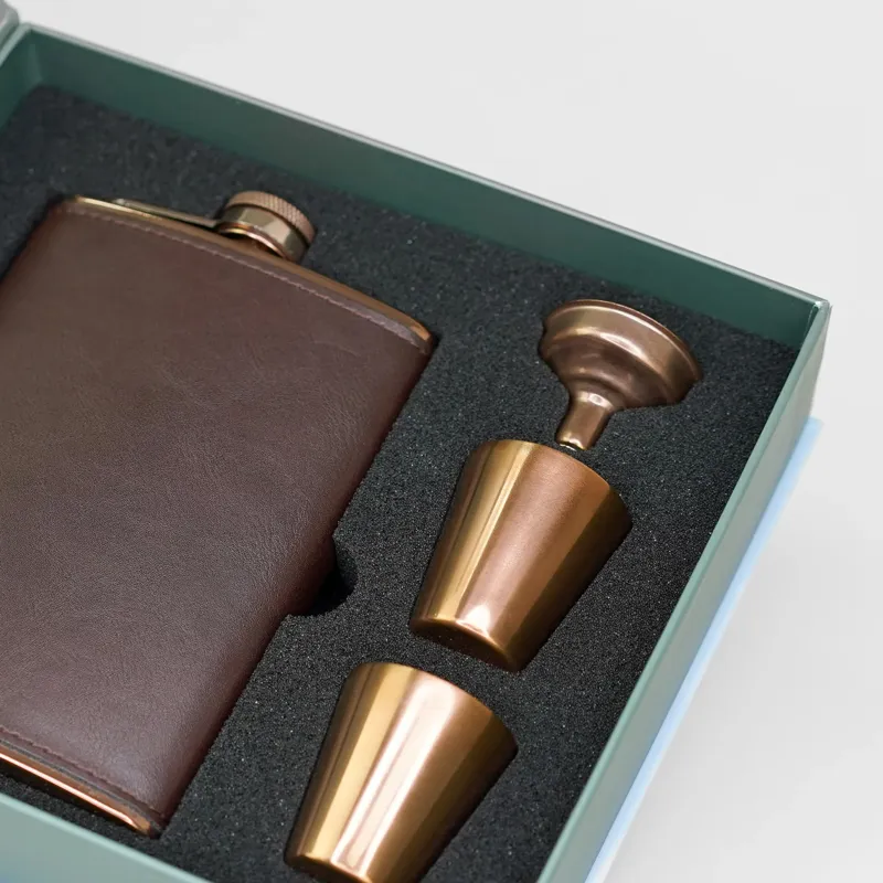 Copper and Brown Hip Flask Gift Set-2