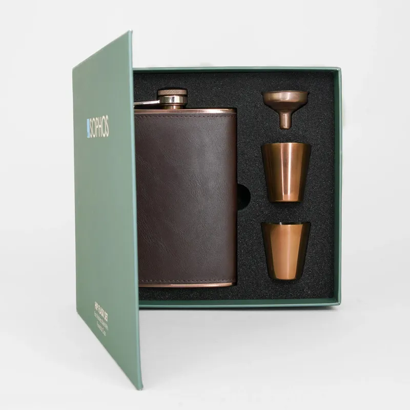 Copper and Brown Hip Flask Gift Set-1