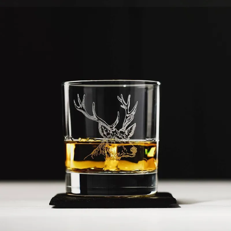 Selbrae House Stag Glass Tumbler With Slate Coaster Gift Set-1