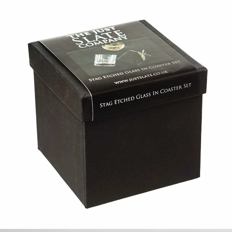 Selbrae House Stag Glass Tumbler With Slate Coaster Gift Set-2