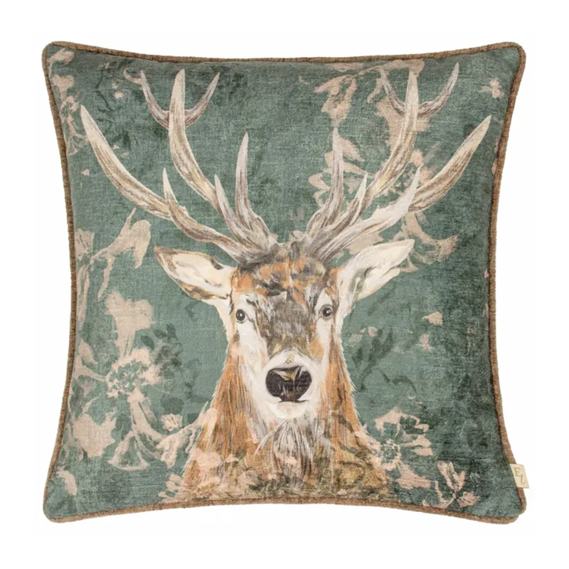 Evans Lichfield Avebury Stag Cushion Petrol - Feather Filled