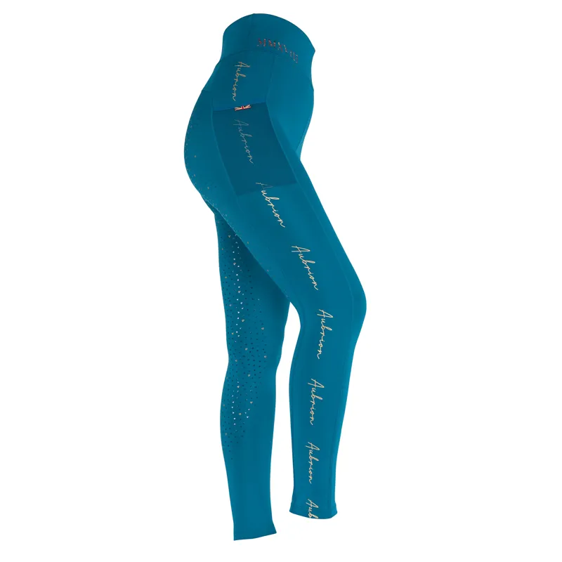 Aubrion Ladies Team Riding Tights - Teal-2