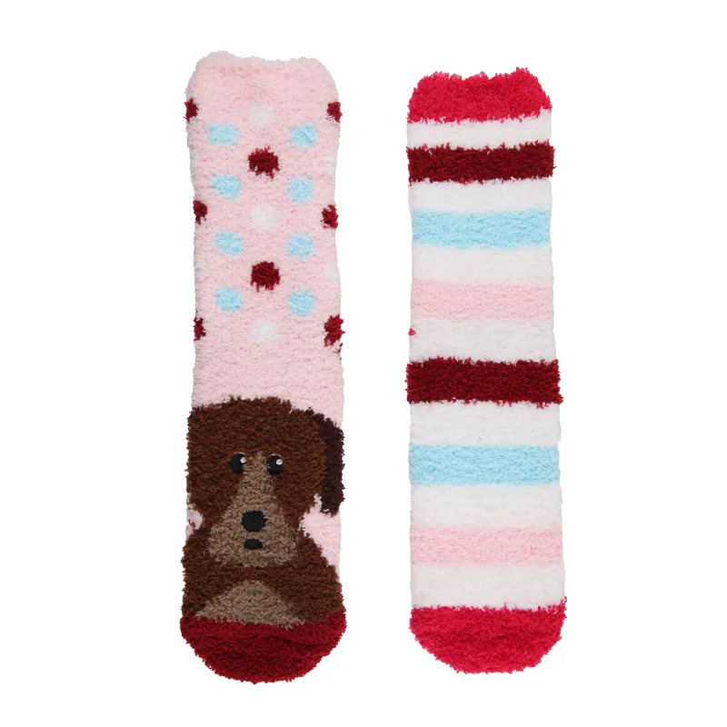 Wild Feet Kids Cosy Lounge Socks 2 Pack - Dog-1