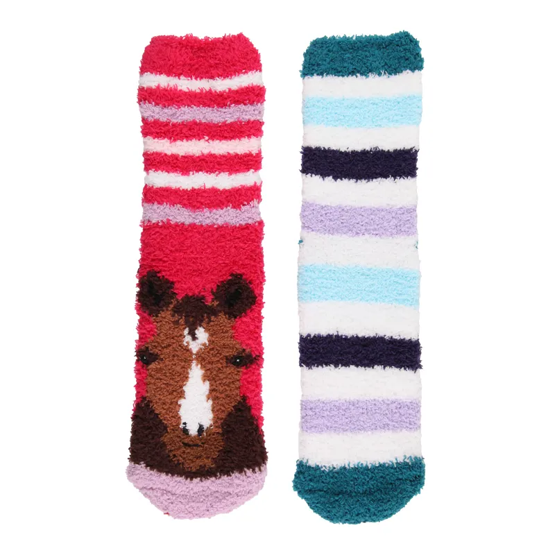 Wild Feet Kids Cosy Lounge Socks 2 Pack - Horse-1