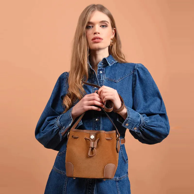 Fairfax and Favor Bibury Mini Bucket Bag - Tan Suede-6